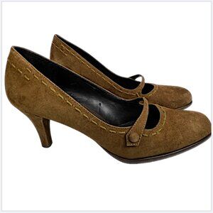 Liz Claiborne Brown Suede Retro Jocelyn Straped Mary Jane Pumps 9 Worn Once